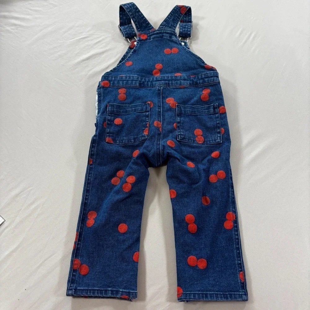 Toddler 18M Denim Overalls Orange‎ Polka Dots Adjustable Straps Snap Legs Cute
